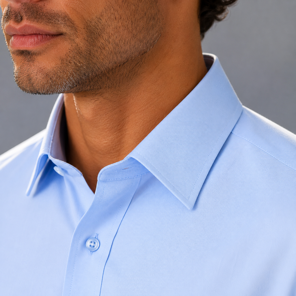 Men's 100% Cotton Blue Regular Fit Dress Shirt Black Canvas