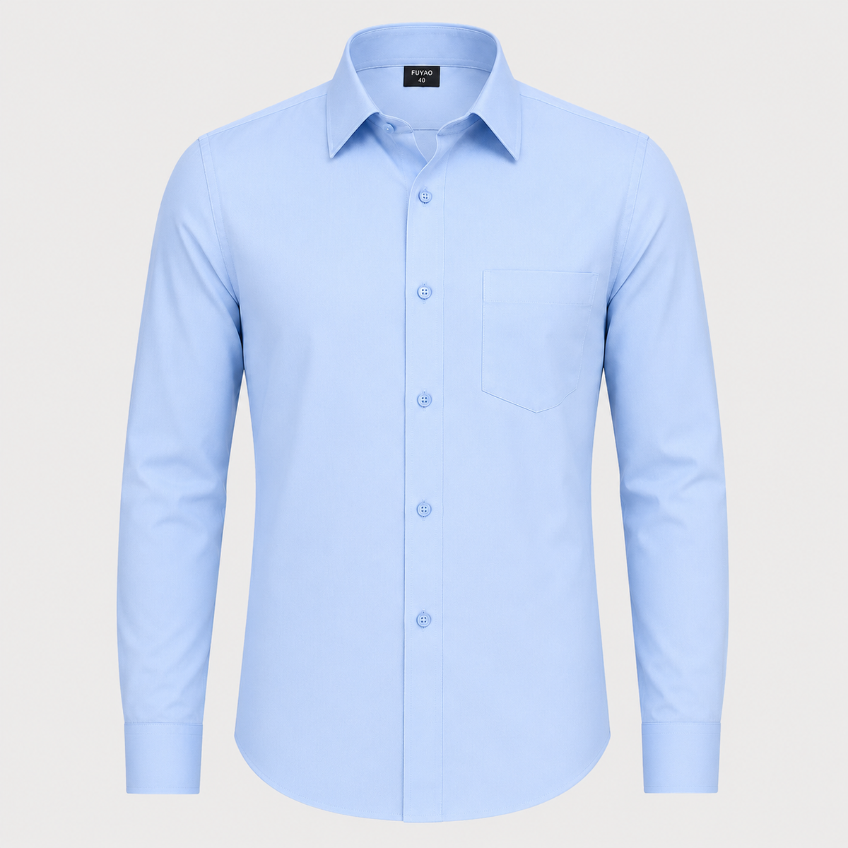 Men's 100% Cotton Blue Regular Fit Dress Shirt Black Canvas
