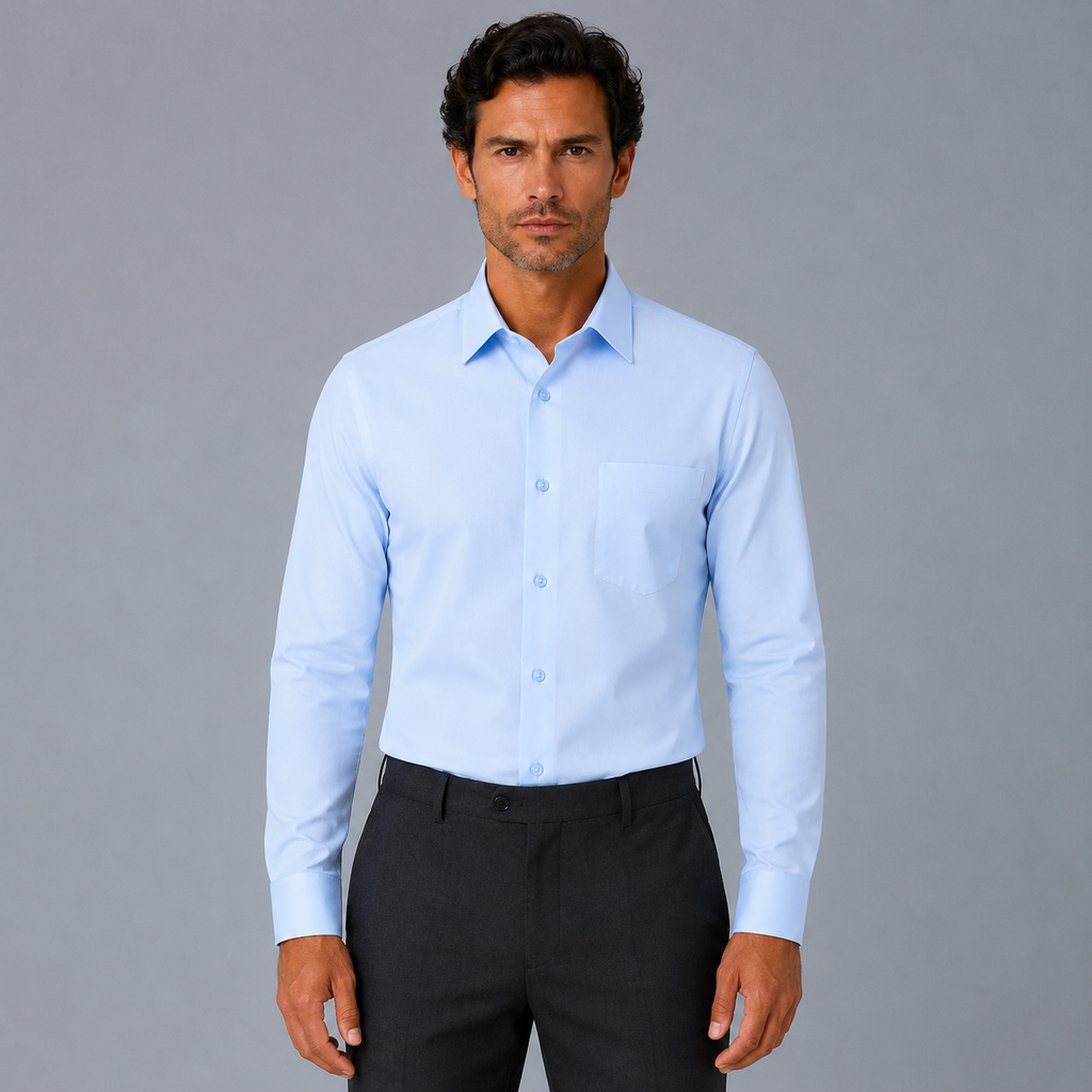 Men's 100% Cotton Blue Regular Fit Dress Shirt Black Canvas
