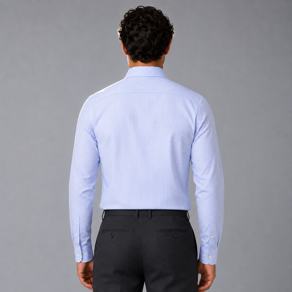 Men's 100% Cotton Blue Striped Regular Fit Dress Shirt Black Canvas