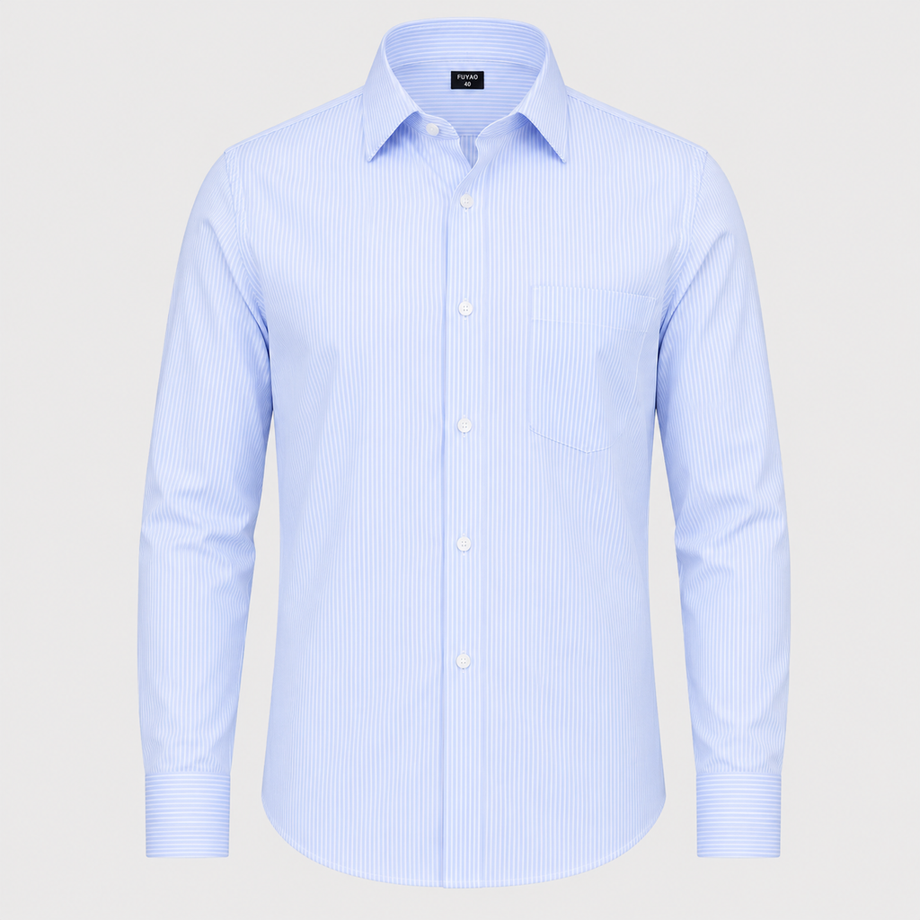 Men's 100% Cotton Blue Striped Regular Fit Dress Shirt Black Canvas