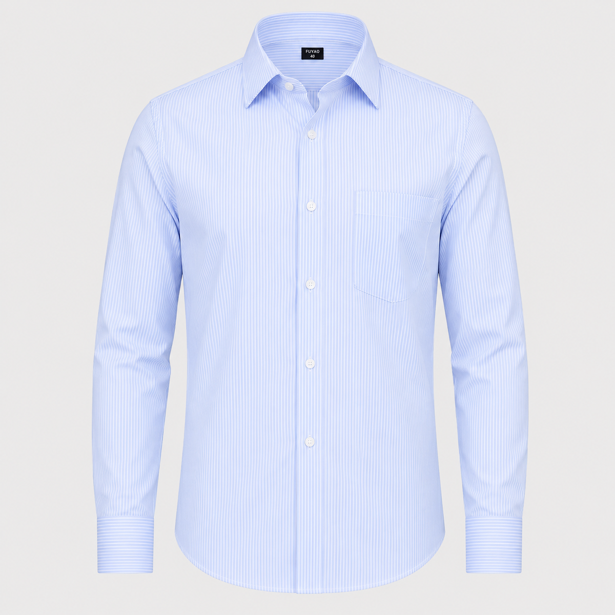 Men's 100% Cotton Blue Striped Regular Fit Dress Shirt Black Canvas