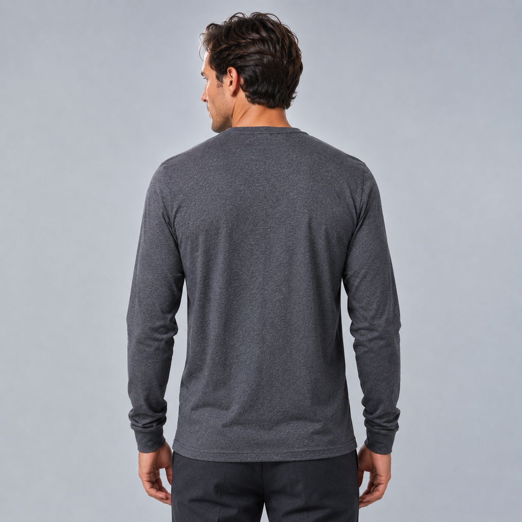 Men's 100% Cotton Letter Print Long Sleeve Tee Black Canvas