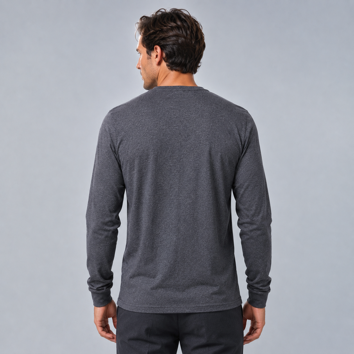 Men's 100% Cotton Letter Print Long Sleeve Tee Black Canvas
