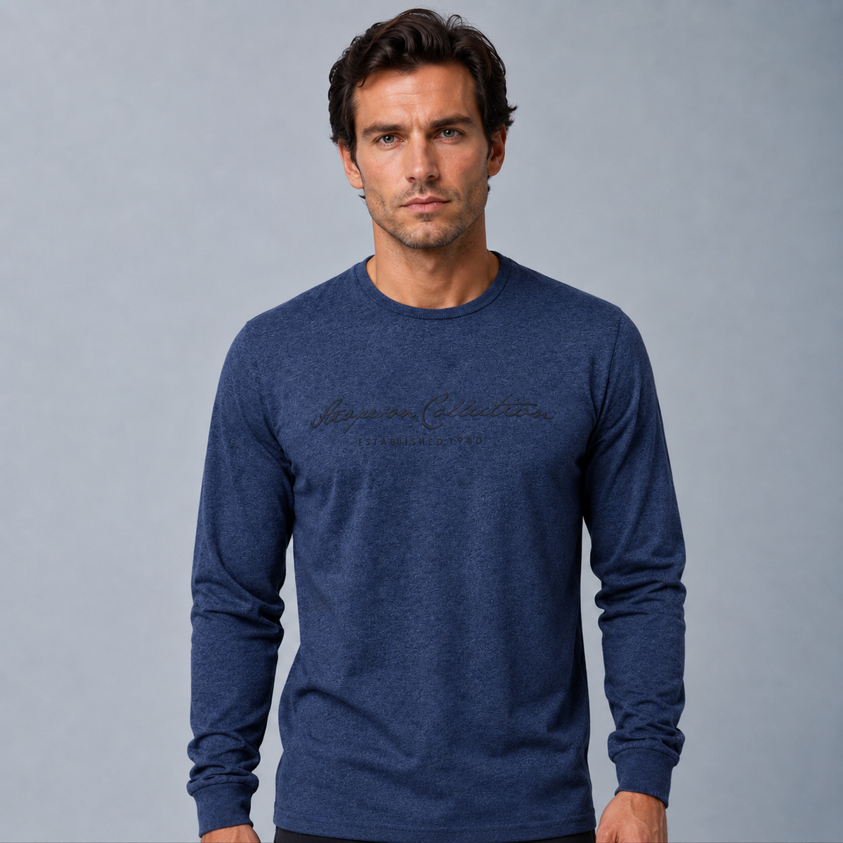 Men's 100% Cotton Letter Print Long Sleeve Tee Black Canvas