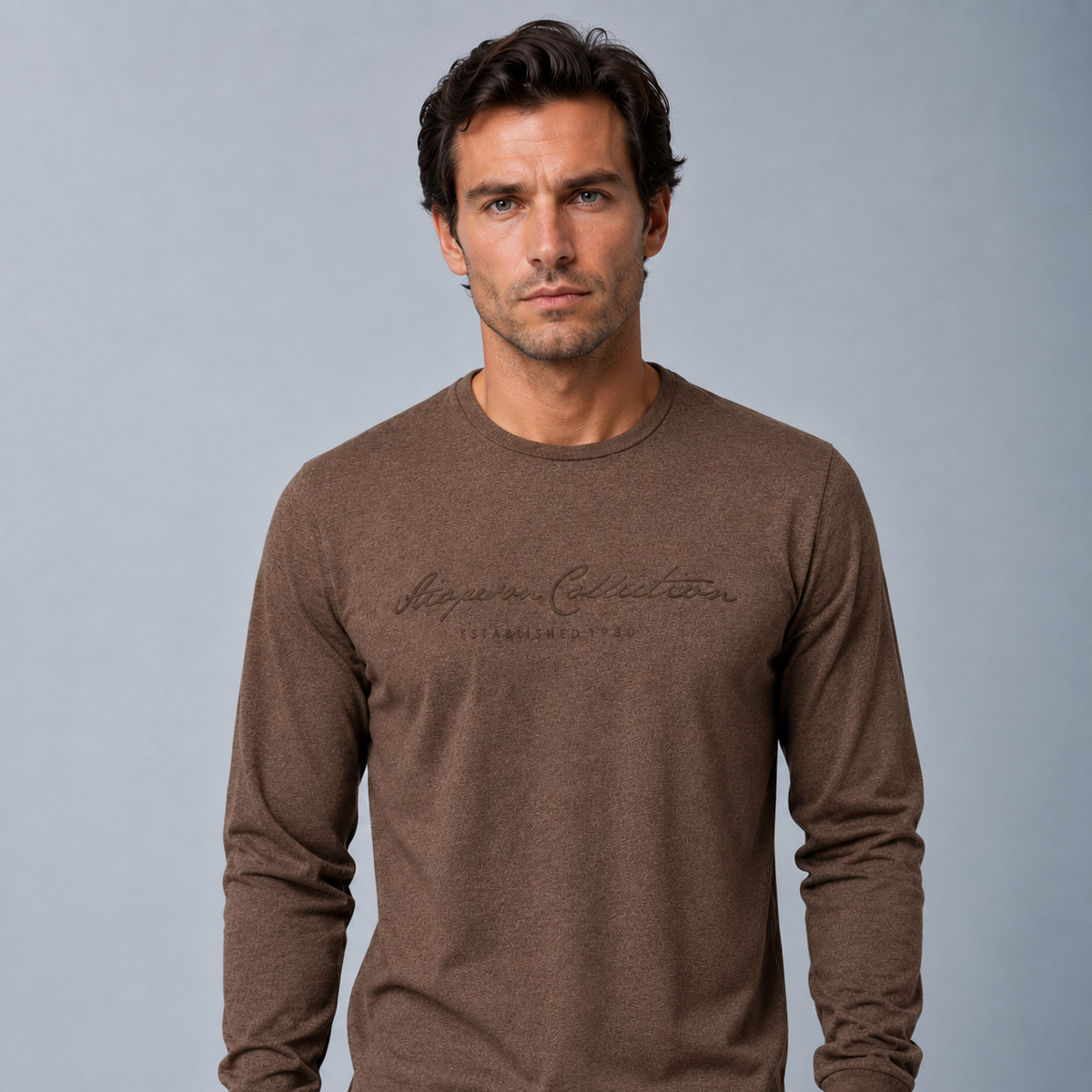 Men's 100% Cotton Letter Print Long Sleeve Tee Black Canvas