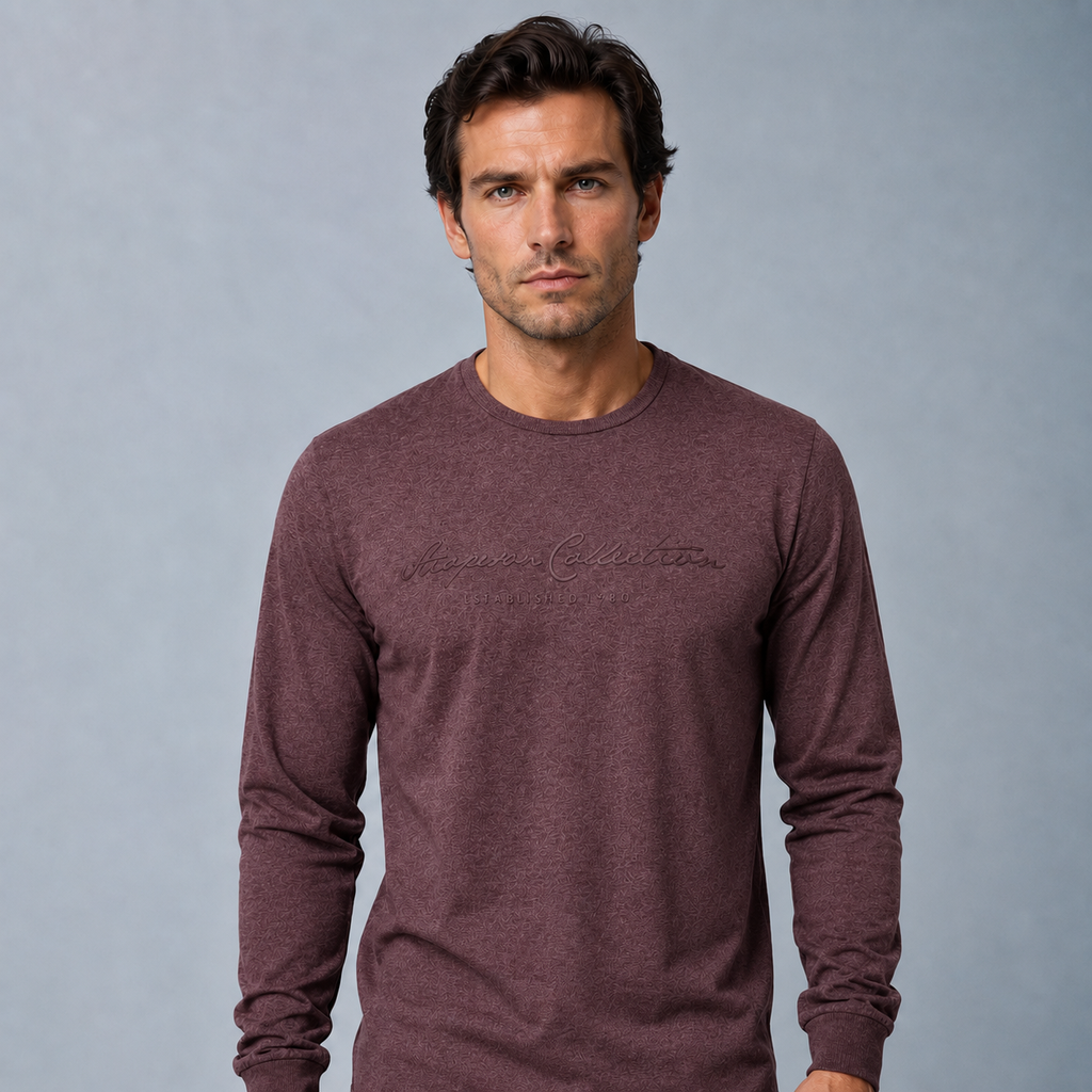 Men's 100% Cotton Letter Print Long Sleeve Tee Black Canvas