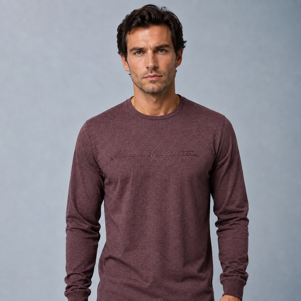 Men's 100% Cotton Letter Print Long Sleeve Tee Black Canvas