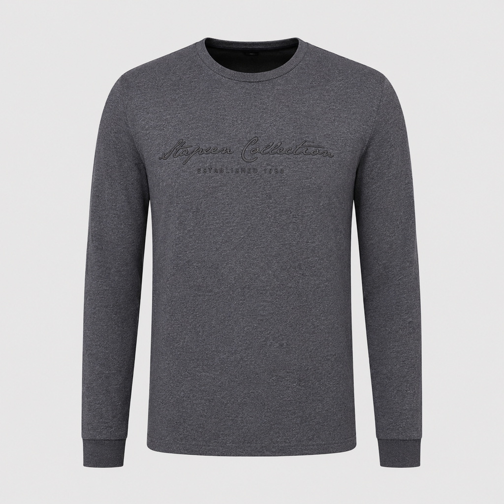 Men's 100% Cotton Letter Print Long Sleeve Tee Black Canvas