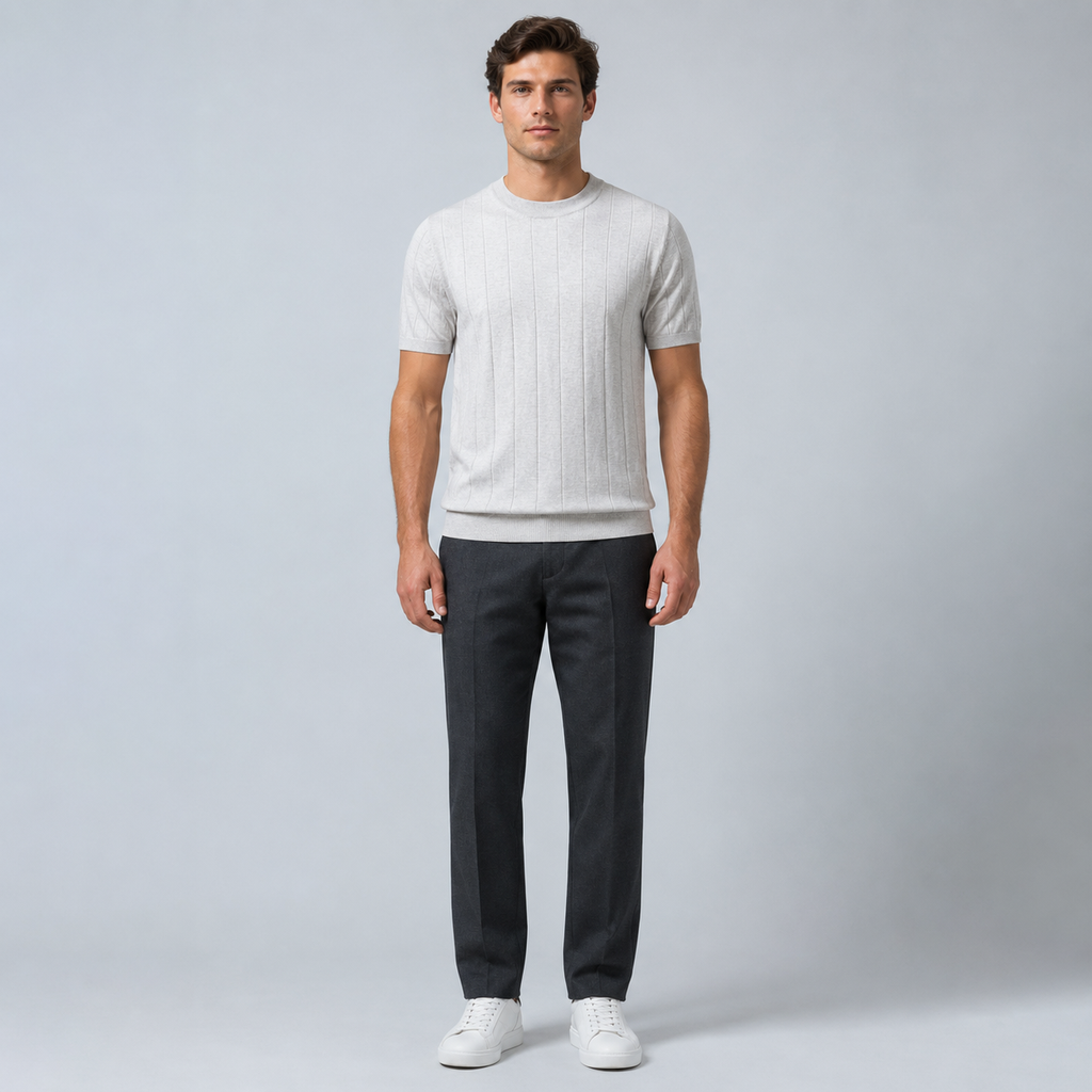 Men's 100% Cotton Striped Crew Neck T-Shirt Black Canvas
