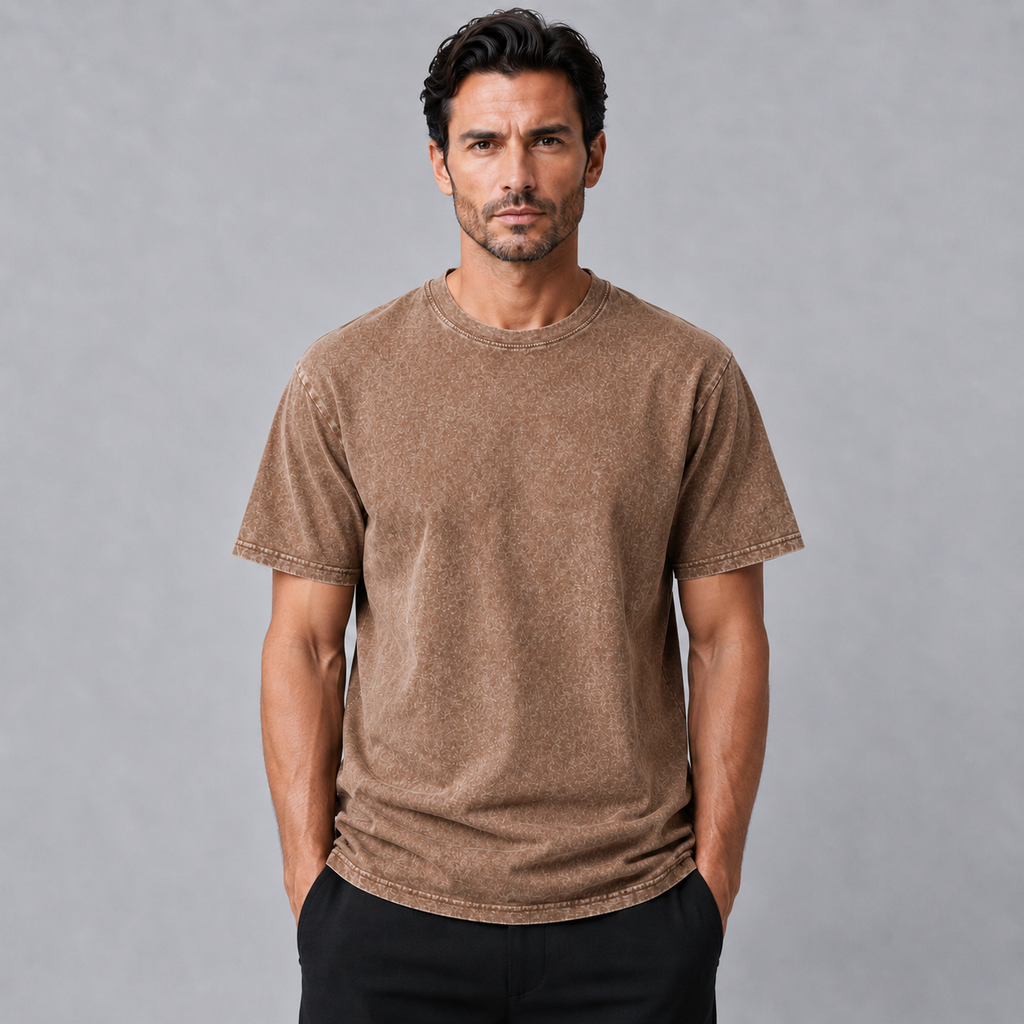 Men's 100% Cotton Wash Crew Neck T-Shirt Black Canvas