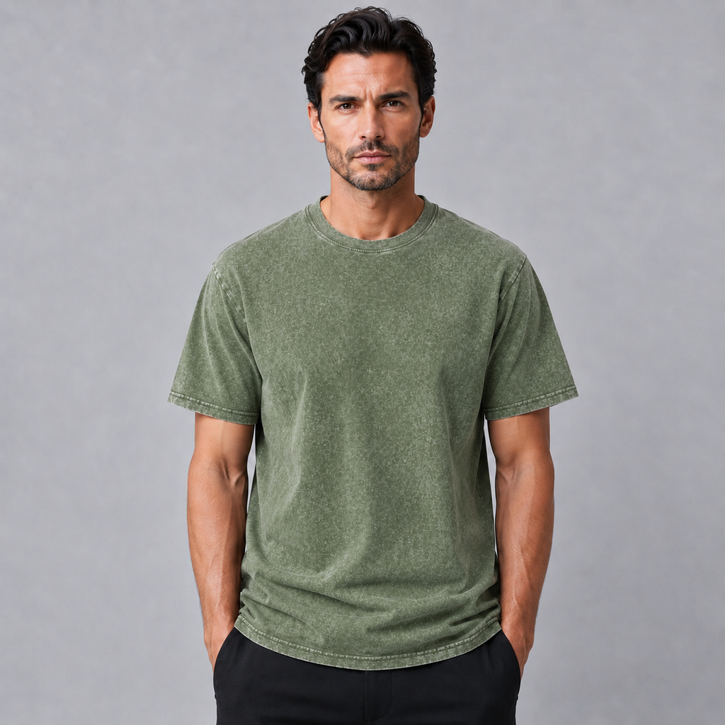 Men's 100% Cotton Wash Crew Neck T-Shirt Black Canvas