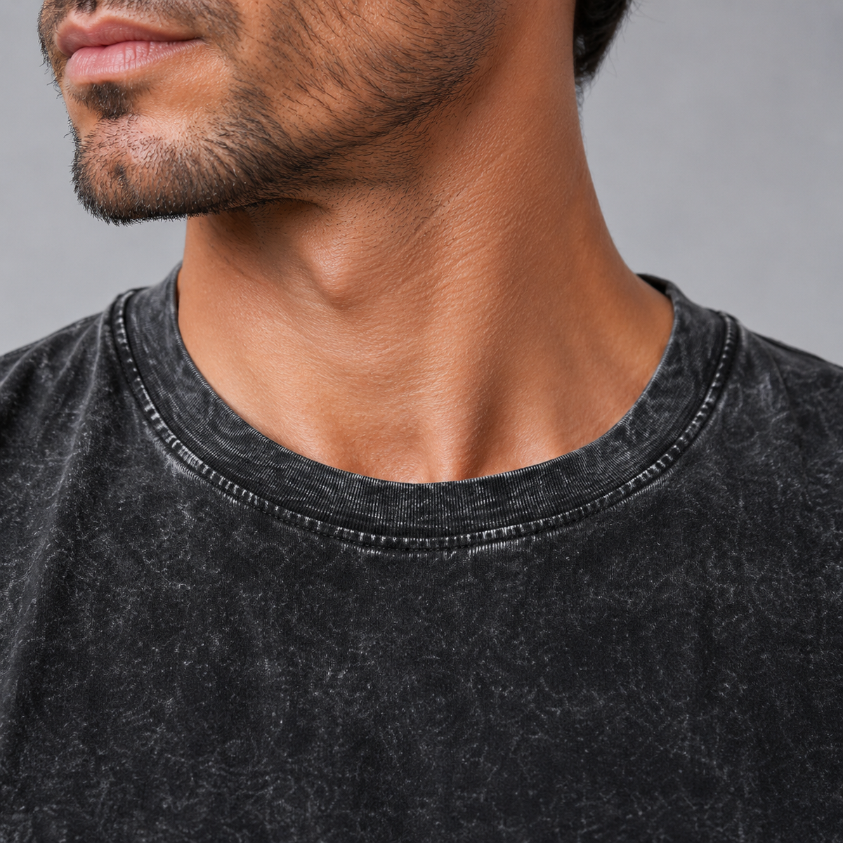 Men's 100% Cotton Wash Crew Neck T-Shirt Black Canvas