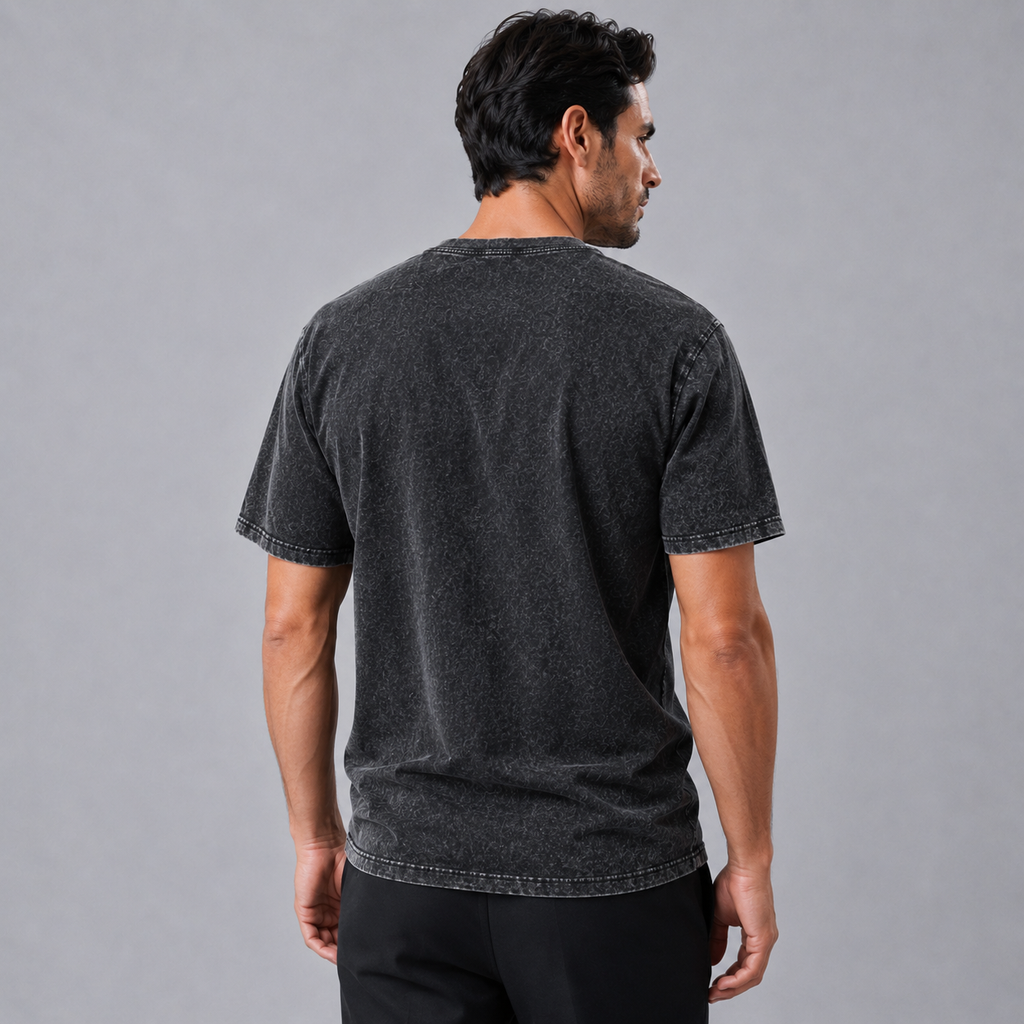 Men's 100% Cotton Wash Crew Neck T-Shirt Black Canvas