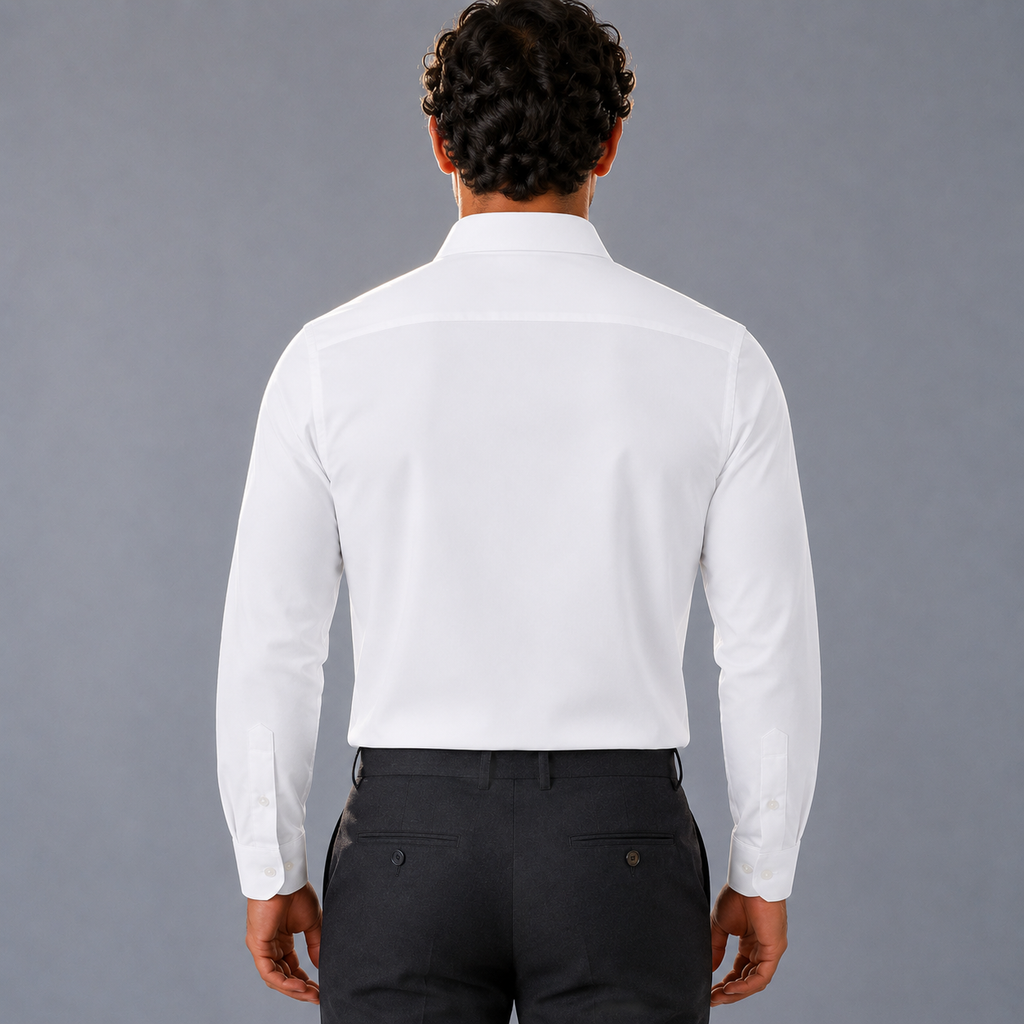 Men's 100% Cotton White Regular Dress Shirt Black Canvas