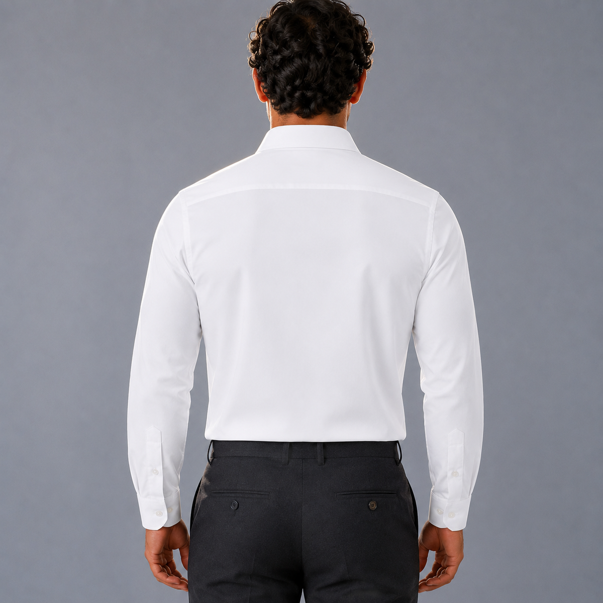 Men's 100% Cotton White Regular Dress Shirt Black Canvas