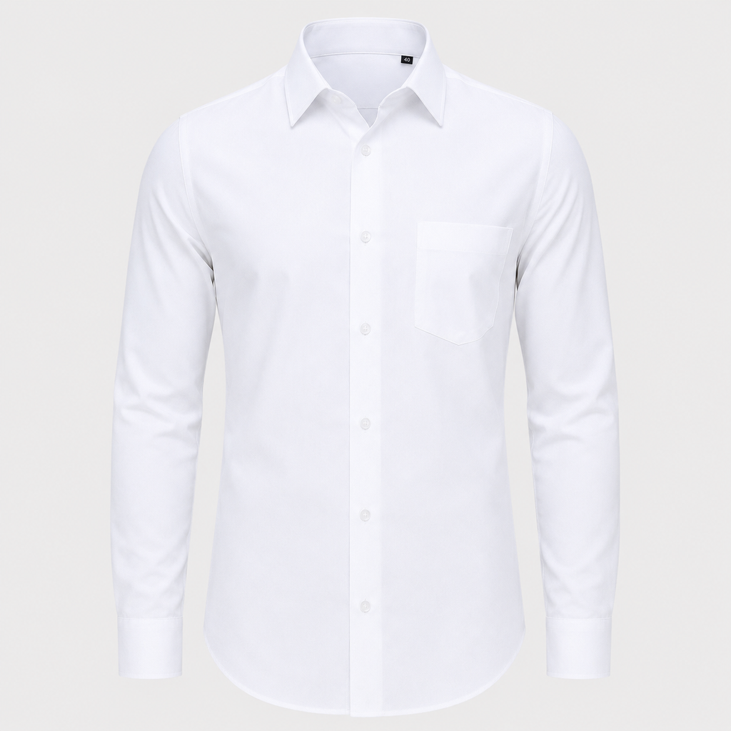 Men's 100% Cotton White Regular Dress Shirt Black Canvas