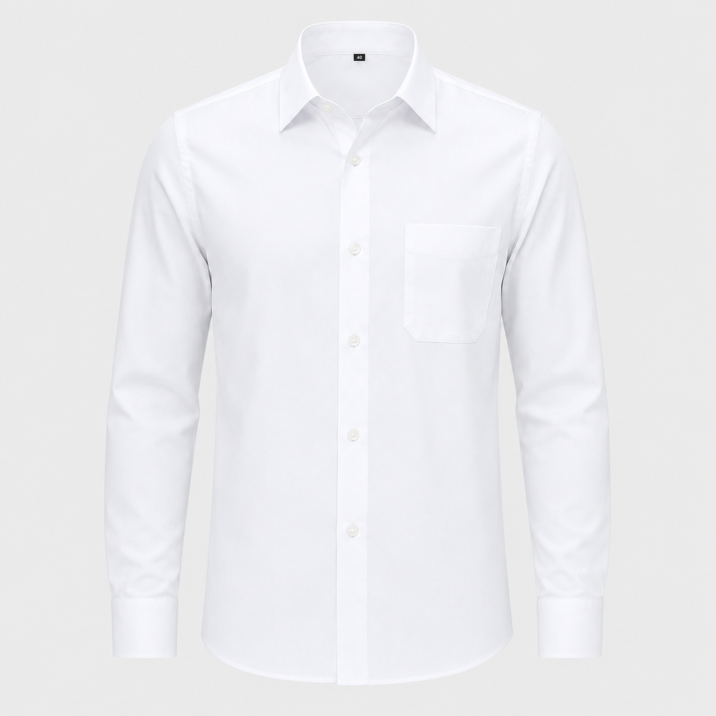 Men's 100% Cotton White Regular Fit Dress Shirt Black Canvas