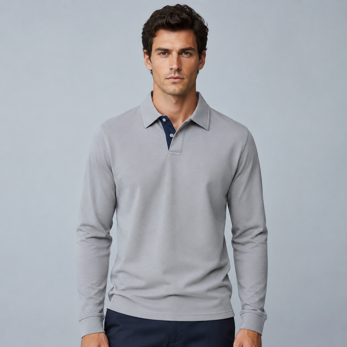 Men's 95% Cotton Long Sleeve Polo T-Shirt Black Canvas