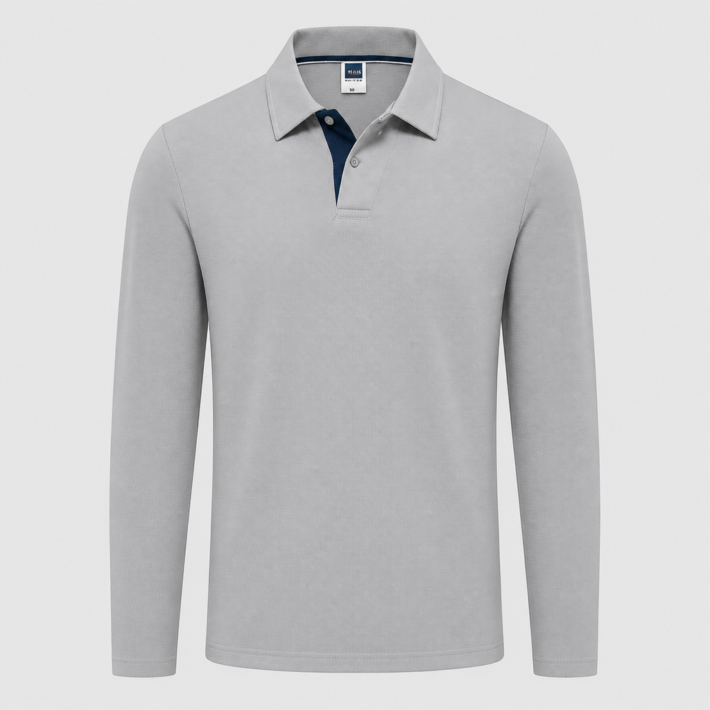 Men's 95% Cotton Long Sleeve Polo T-Shirt Black Canvas