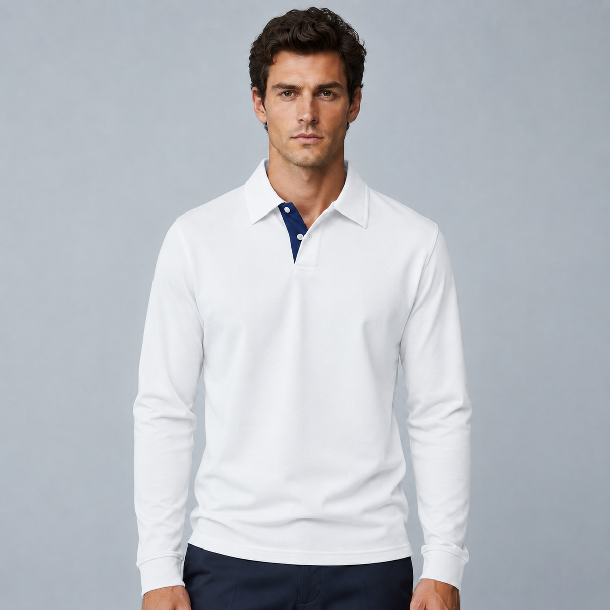 Men's 95% Cotton Long Sleeve Polo T-Shirt Black Canvas