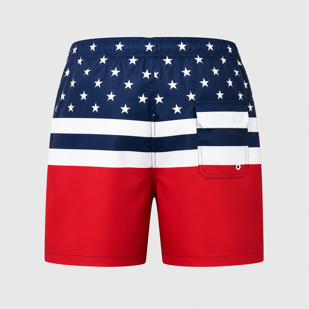 Men's American Flag Quick-Dry Swim Shorts Black Canvas