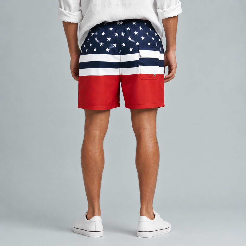 Men's American Flag Quick-Dry Swim Shorts Black Canvas