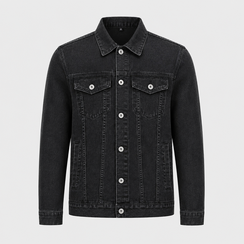 Men's Black Collar Denim Jacket Black Canvas