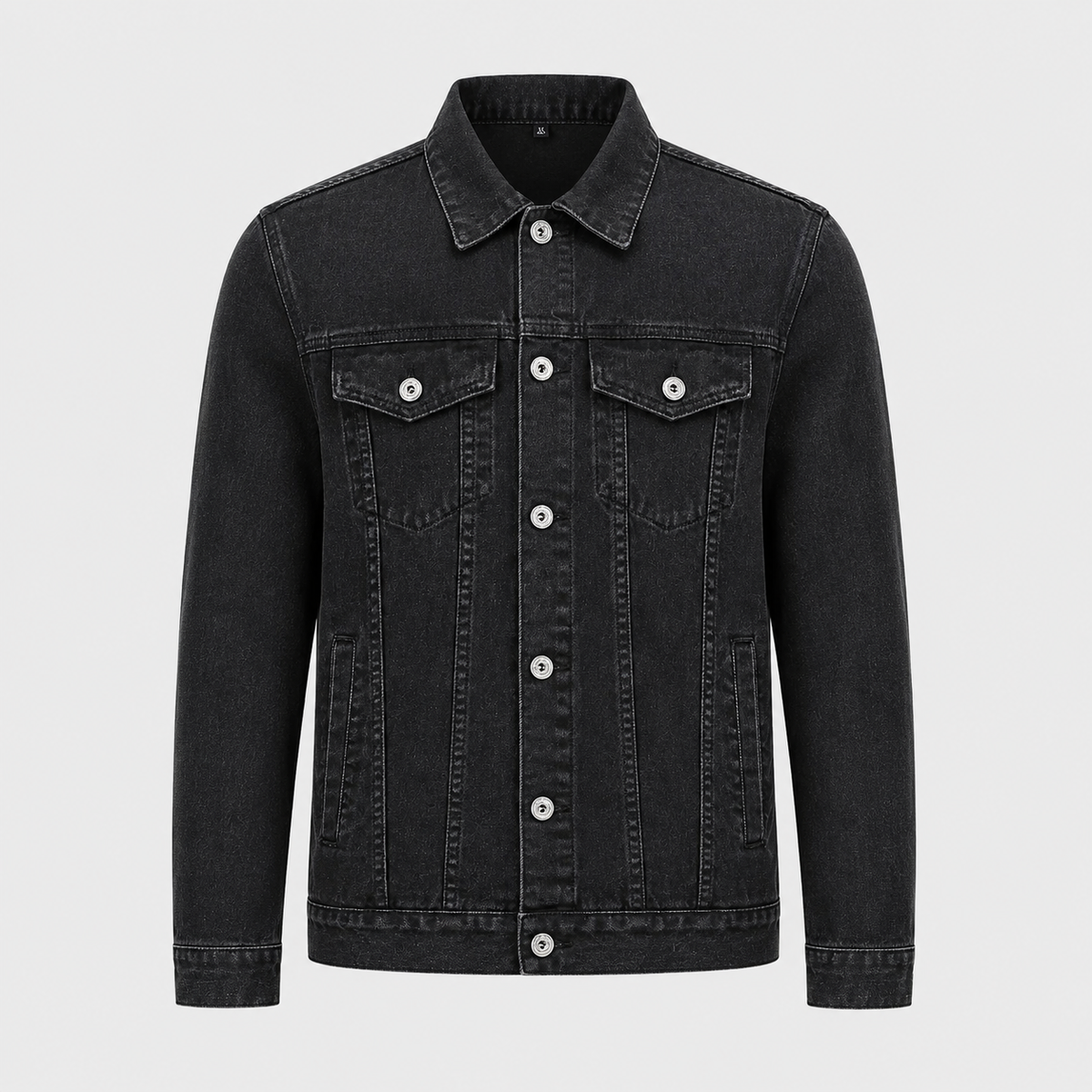 Men's Black Collar Denim Jacket Black Canvas