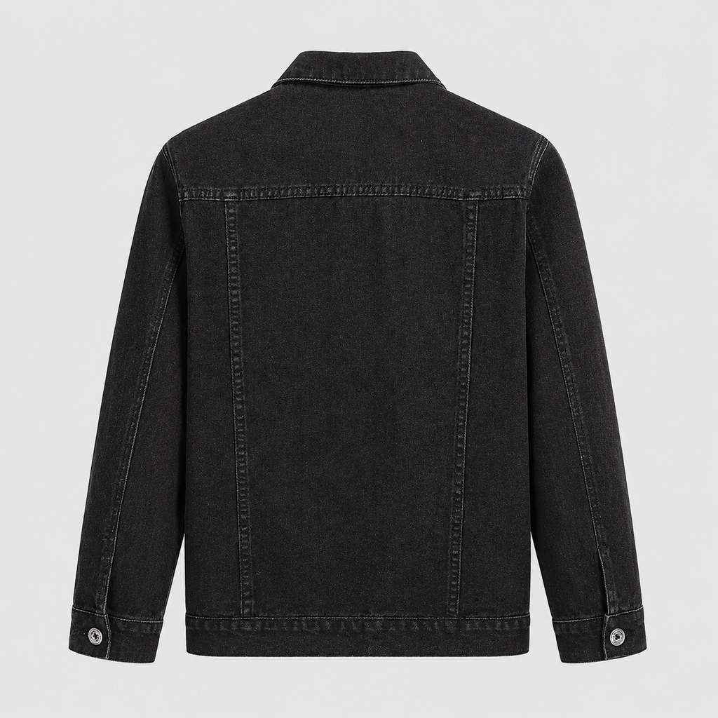 Men's Black Collar Denim Jacket Black Canvas