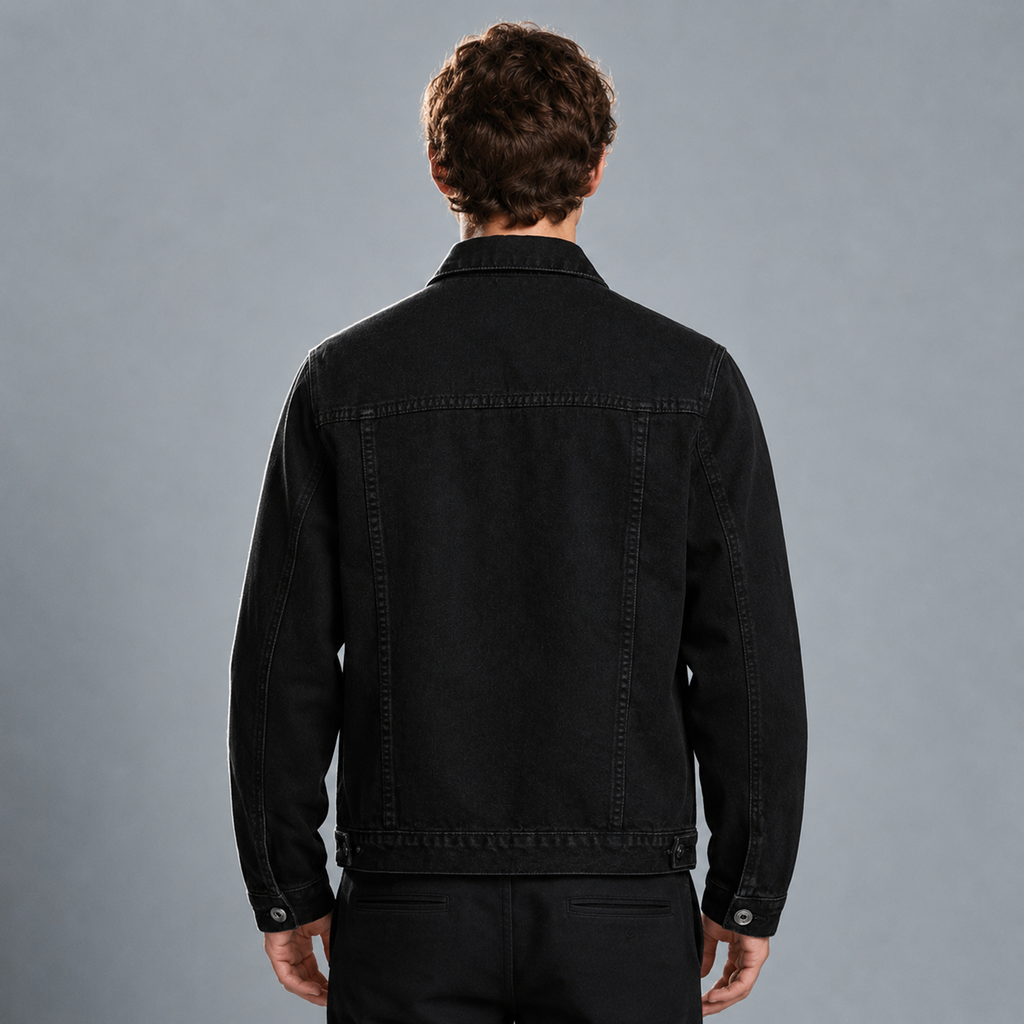 Men's Black Collar Denim Jacket Black Canvas