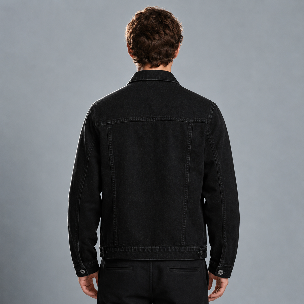 Men's Black Collar Denim Jacket Black Canvas
