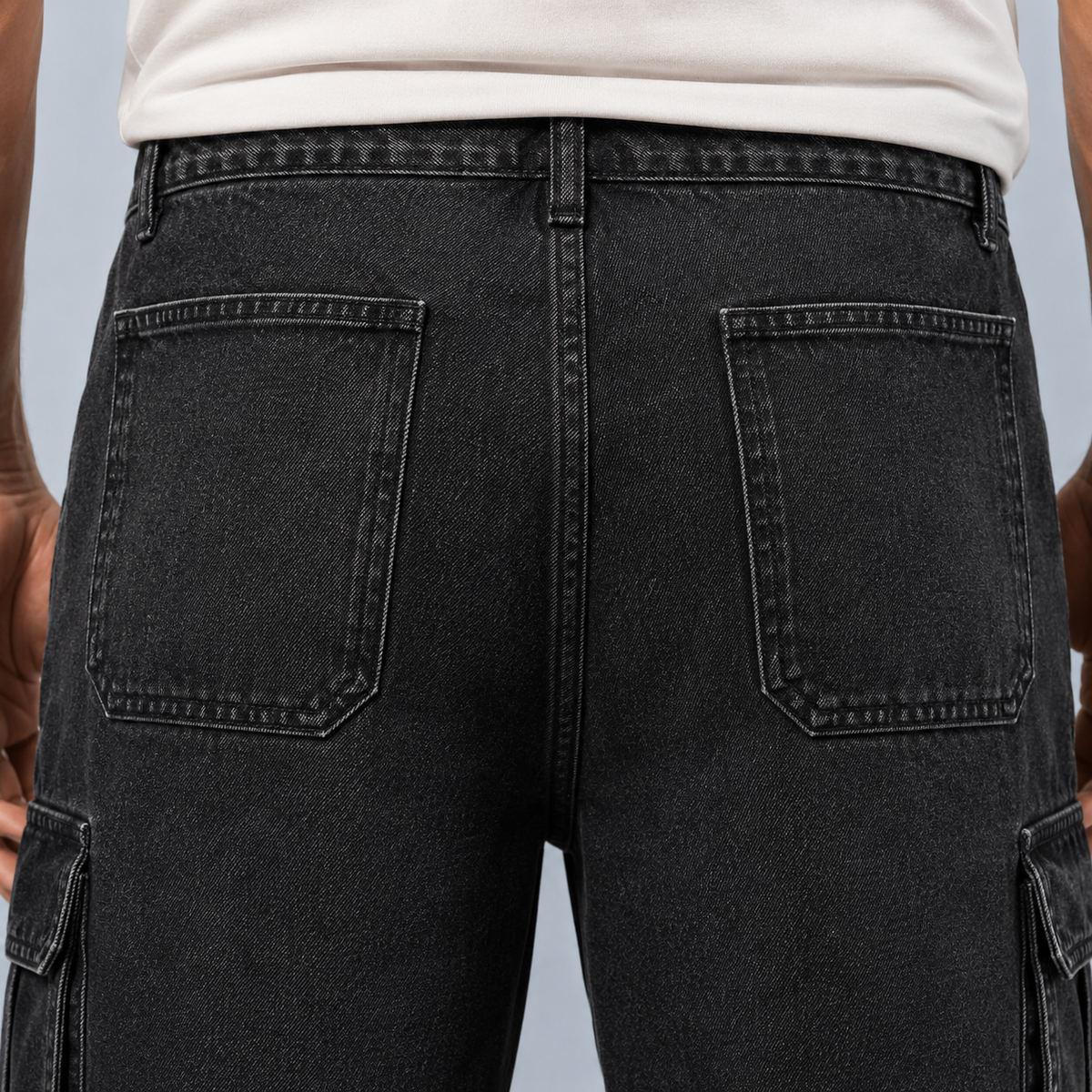 Men's black denim cargo shorts Black Canvas