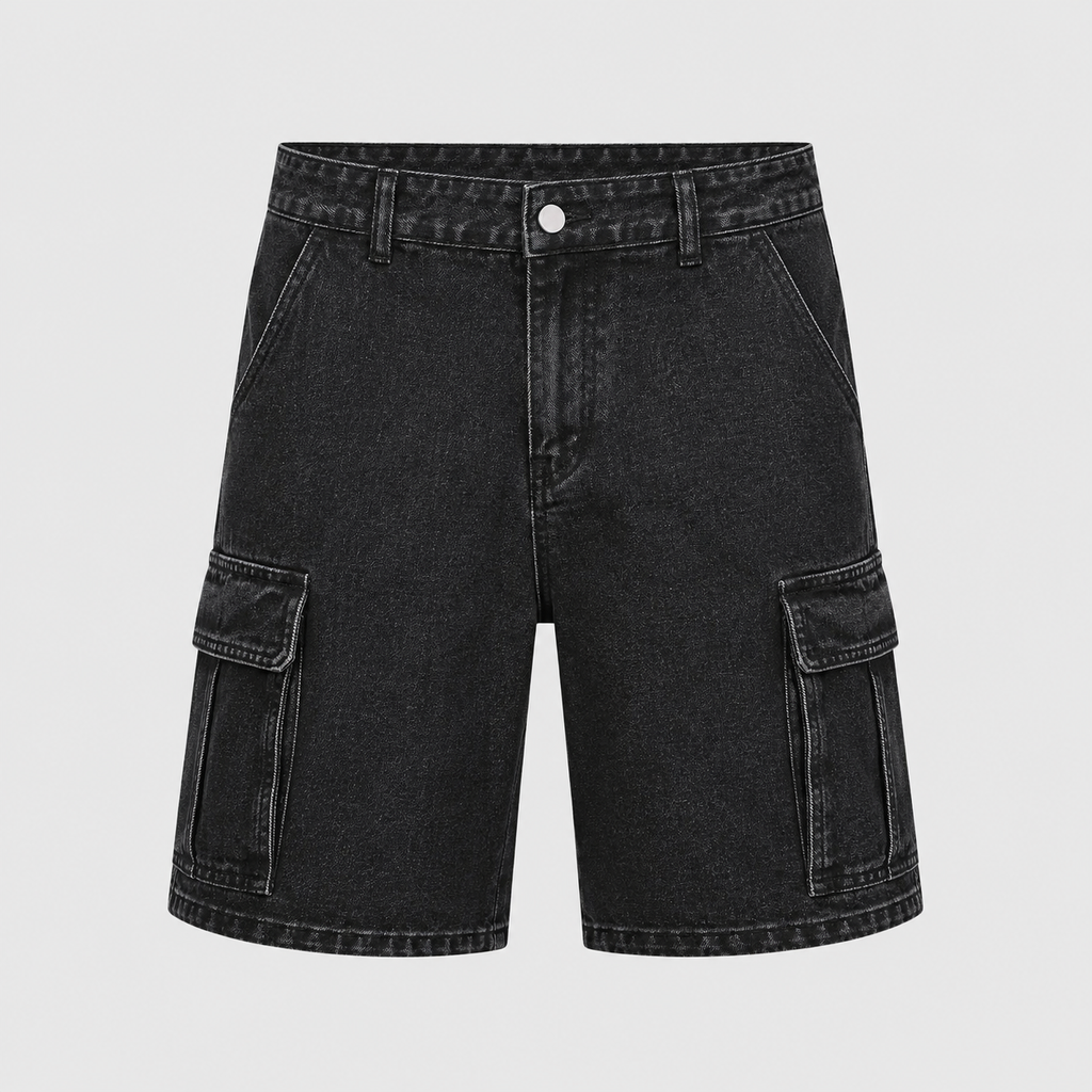 Men's black denim cargo shorts Black Canvas