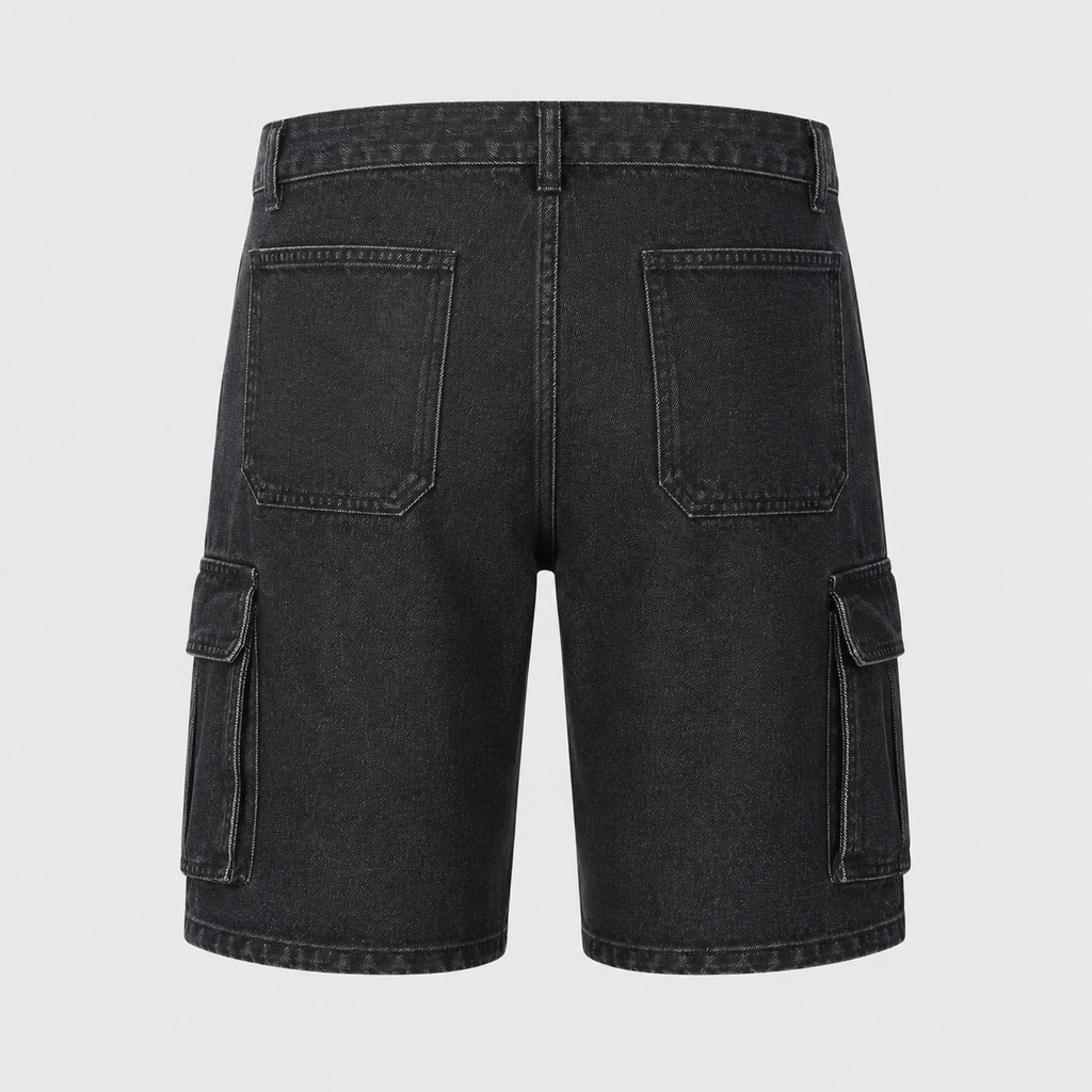 Men's black denim cargo shorts Black Canvas