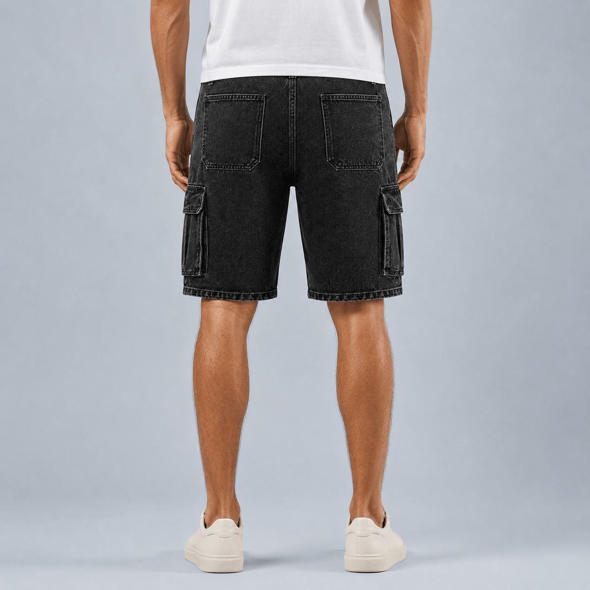 Men's black denim cargo shorts Black Canvas