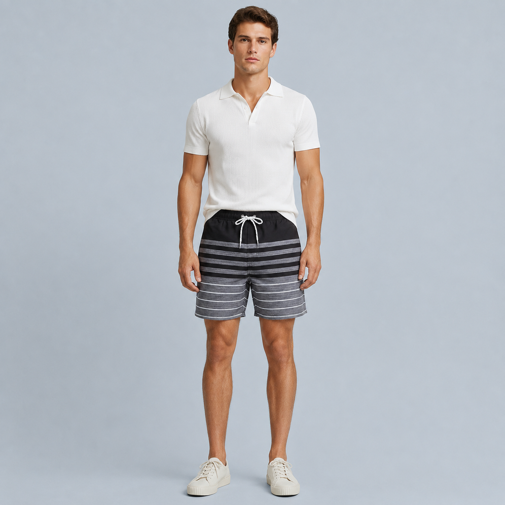 Men's Black Stripe Quick-Dry Swim Shorts Black Canvas