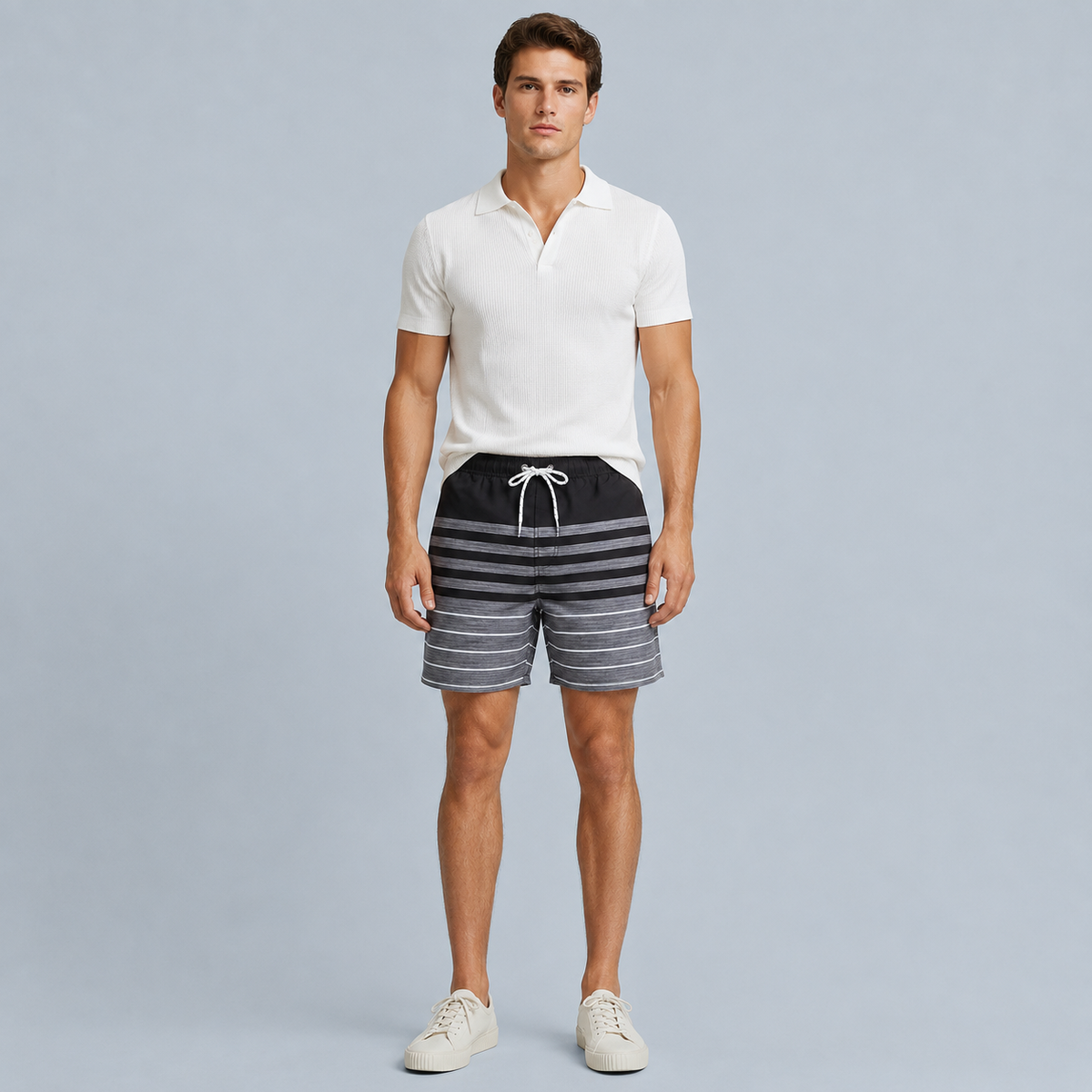 Men's Black Stripe Quick-Dry Swim Shorts Black Canvas