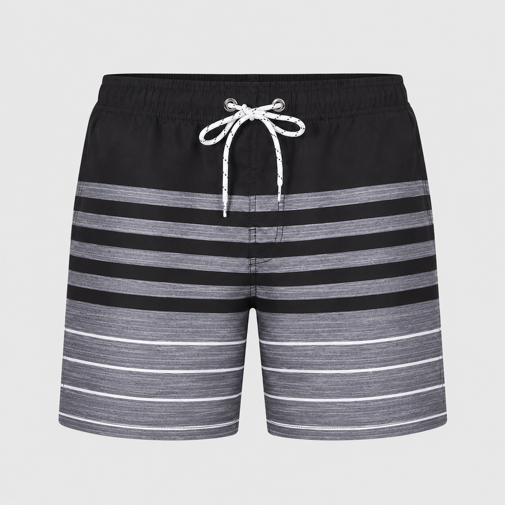 Men's Black Stripe Quick-Dry Swim Shorts Black Canvas