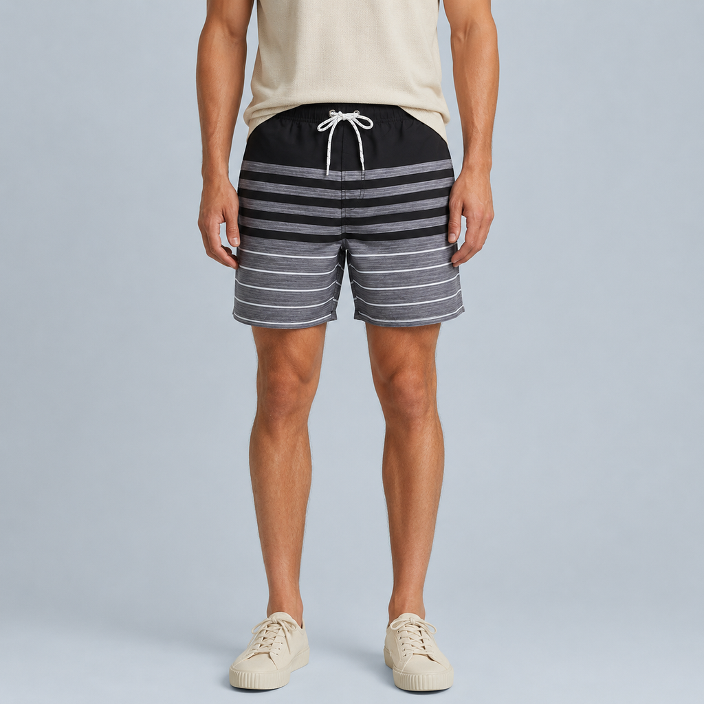 Men's Black Stripe Quick-Dry Swim Shorts Black Canvas
