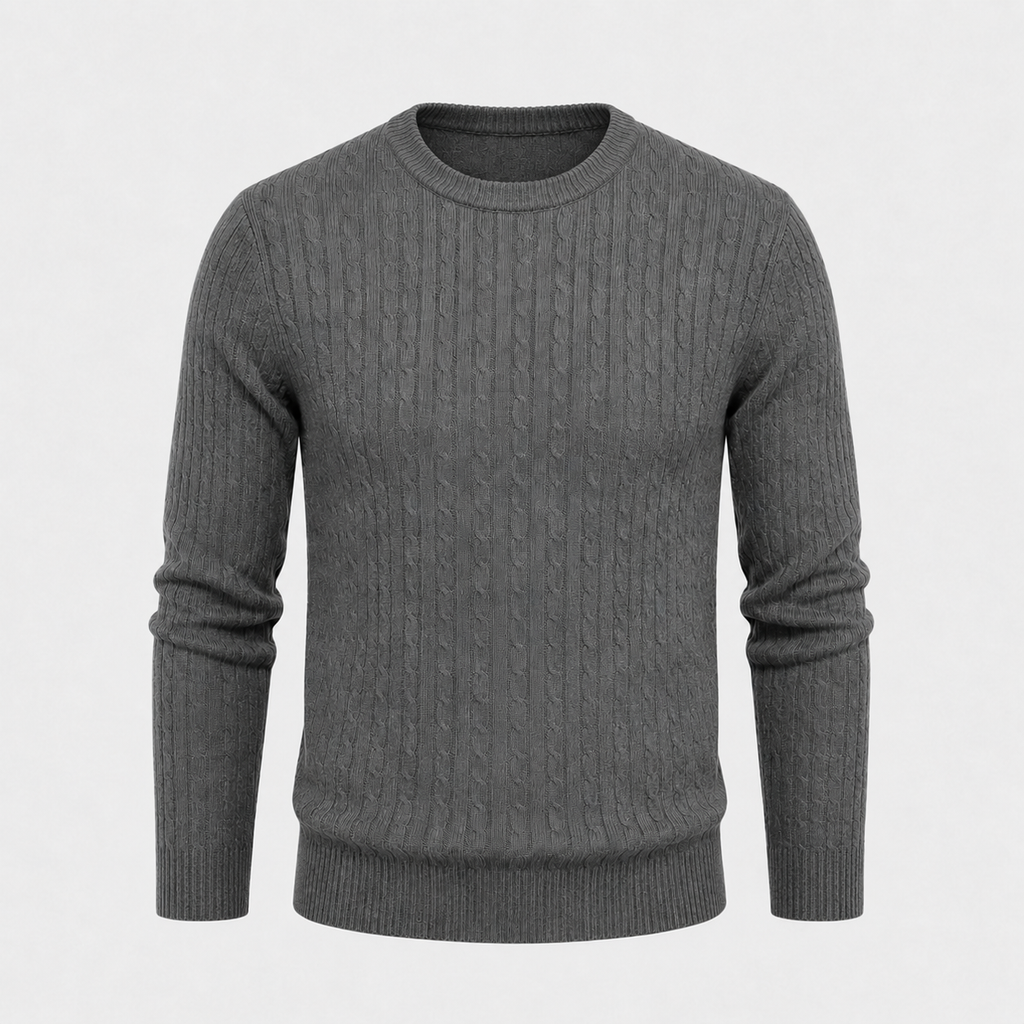 Men's Cable Knit Crew Neck Pullover Jumper Black Canvas