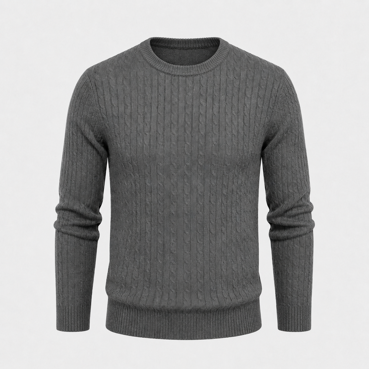 Men's Cable Knit Crew Neck Pullover Jumper Black Canvas