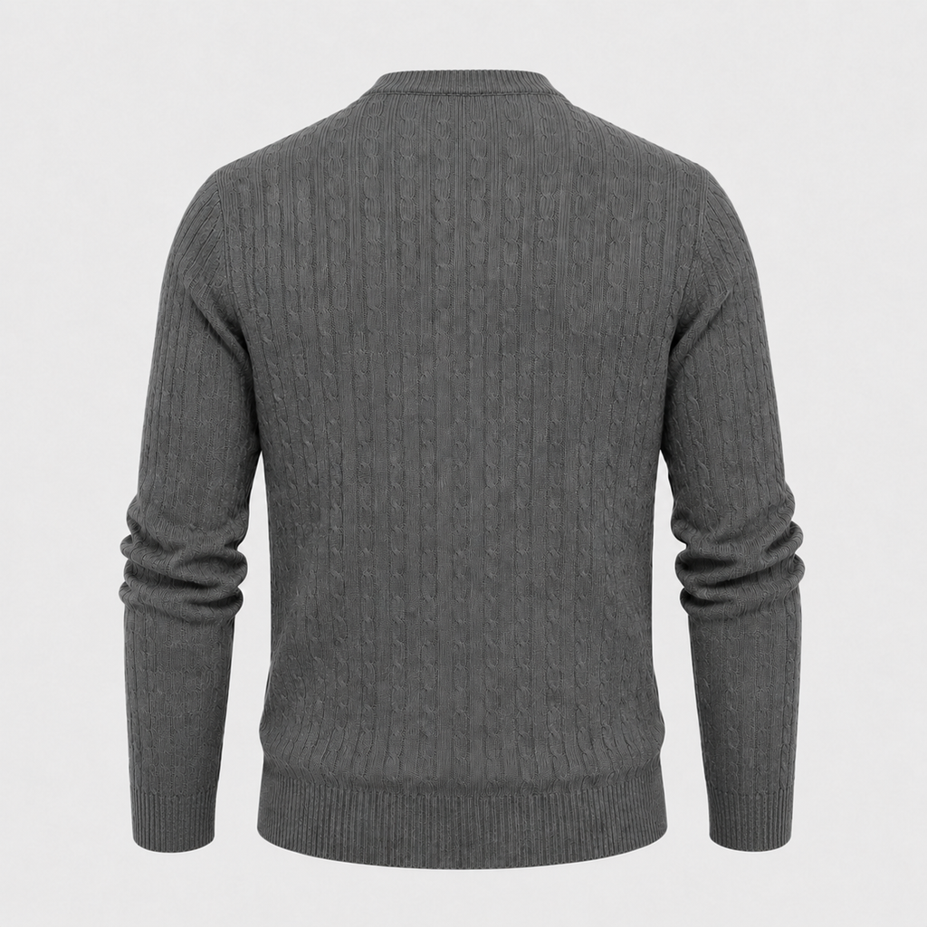 Men's Cable Knit Crew Neck Pullover Jumper Black Canvas