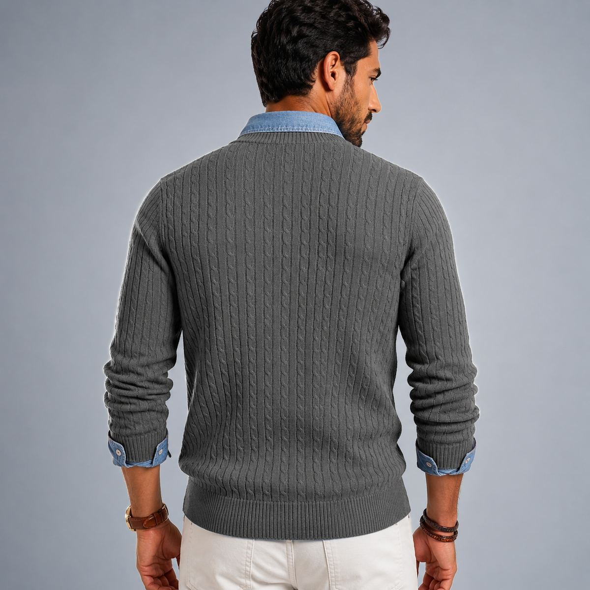 Men's Cable Knit Crew Neck Pullover Jumper Black Canvas