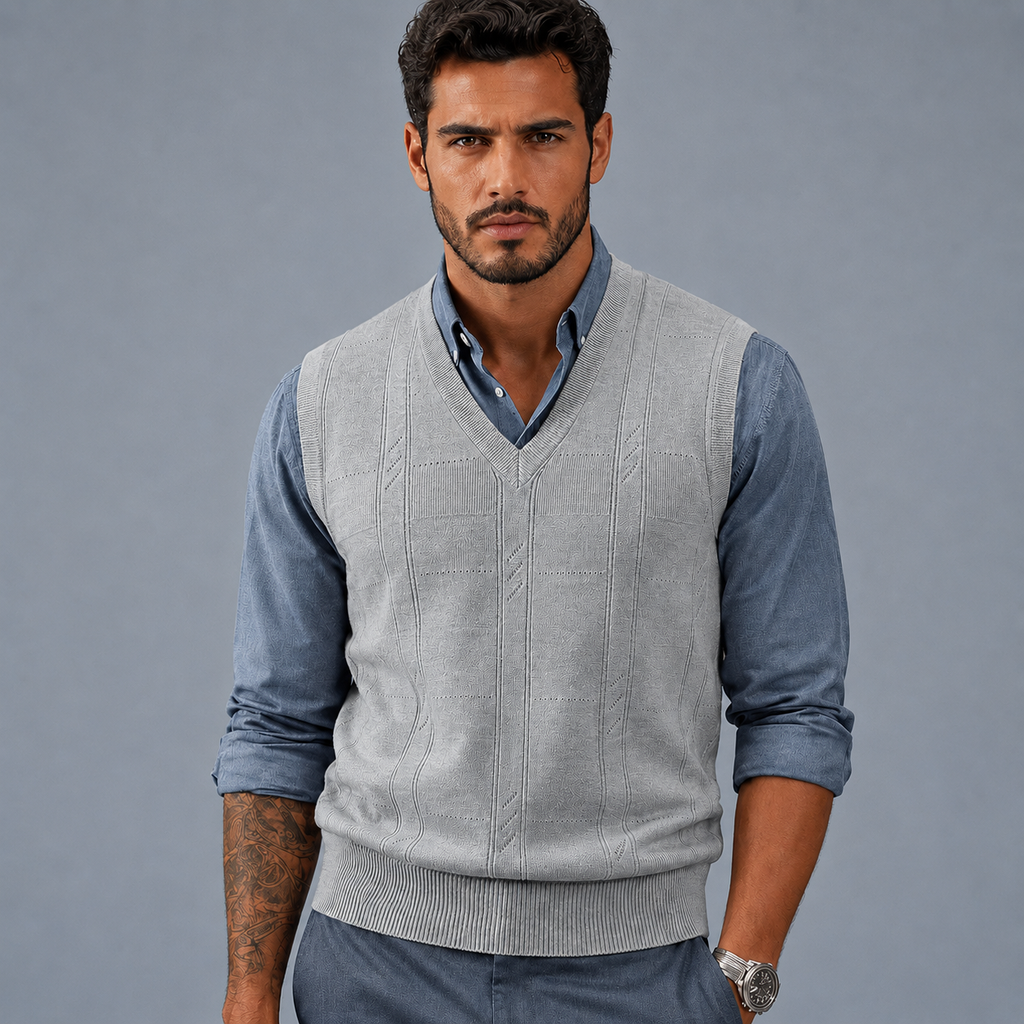 Men's Cable Knit V-Neck Sleeveless Jumper Vest Black Canvas