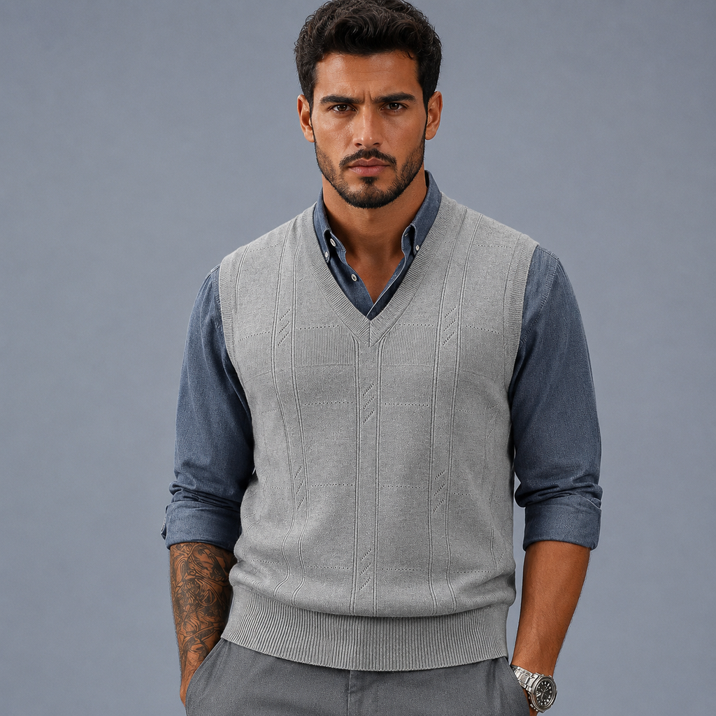 Men's Cable Knit V-Neck Sleeveless Jumper Vest Black Canvas