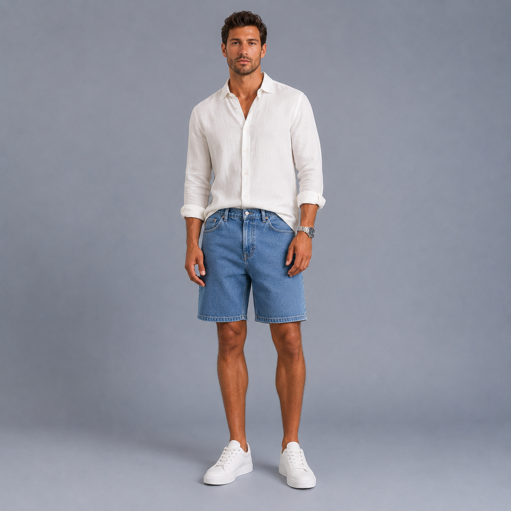 Men's Classic Denim Shorts Black Canvas