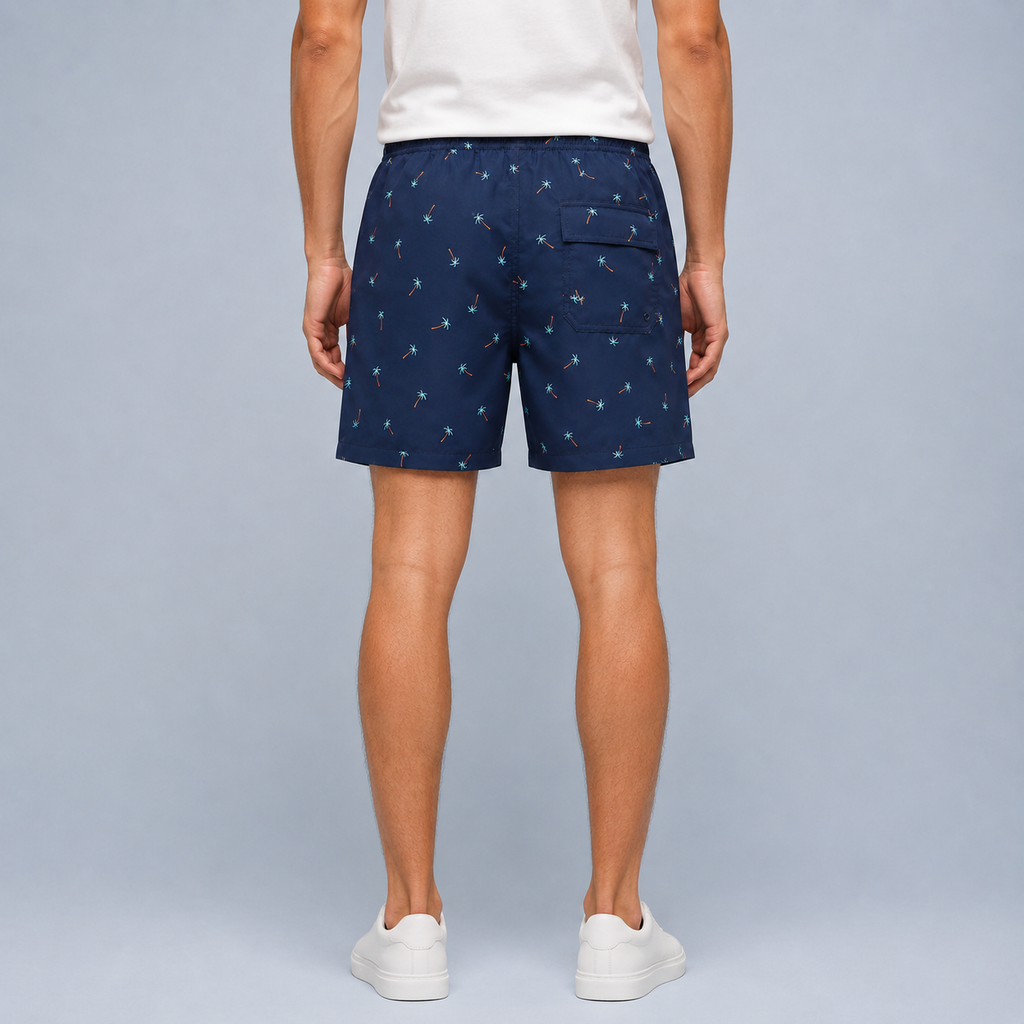 Men's Coconut Tree Quick-Dry Swim Shorts Black Canvas