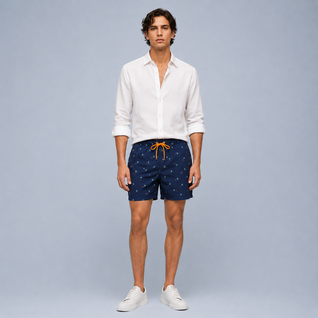 Men's Coconut Tree Quick-Dry Swim Shorts Black Canvas