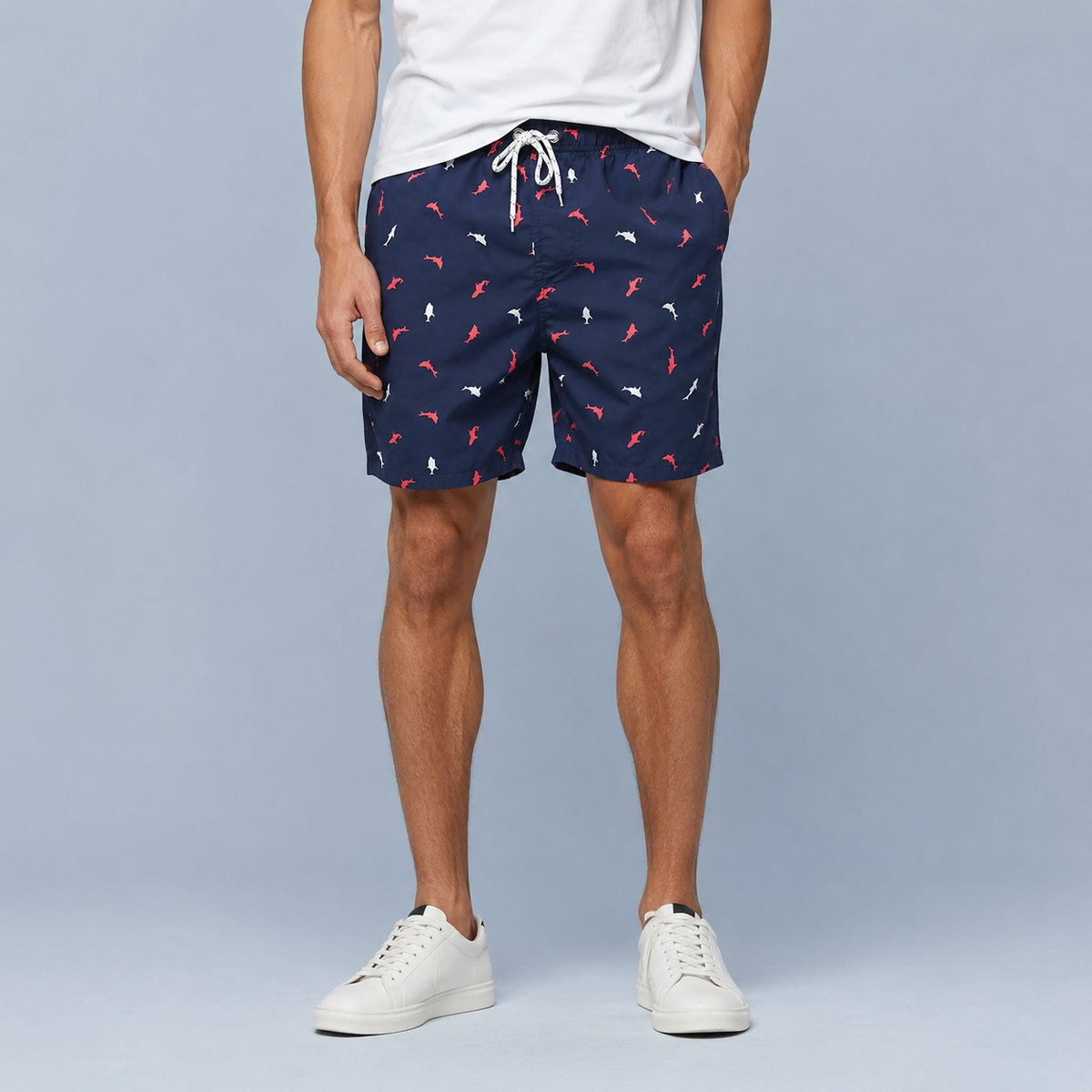 Men's Colored Sharks Quick-Dry Swim Shorts Black Canvas